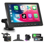 Podofo Carplay Voiture Autoradio Carplay et Android Auto sans Fil, Ecran Tactile HD Portable 7 Pouces Voiture Stéréo Récepteur avec Bluetooth/FM/GPS/Airplay/AUX+Caméra de Recul