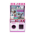 Theo Klein 7312 Barbie wood kitchen with integrated dollhouse 2-in-1 I play kitchen with stove, washing machine and accessories I dimensions: 45 cm x 40 cm x 85 cm I Toys for children aged 3 and over