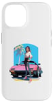 Coque pour iPhone 14 Fille de style anime et manga devant une voiture de sport rose