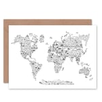 World Travel Map Farewell Bon Voyage Blank Greeting Card With Envelope