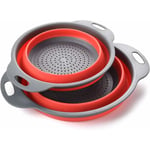 (Rouge)Passoire Pliable Silicone, Colander Set, Portable Panier de Fruits, Économisez de l'espace de Cuisine, Facile à Nettoyer, 2 Tailles, y Compris