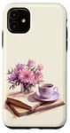 Coque pour iPhone 11 Aquarelle Purple Pink Flower Books And Coffee