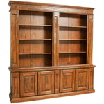 Bibliothèque style rustique en bois massif de tilleul finition noyer L230xPR47xH235 cm