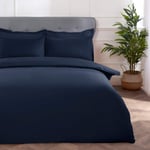 Sleepdown Block Microfiber Plain Dye Duvet Cover Quilt Bedding Set with Pillowcase Easy Care Soft Warm Cosy - Single - Navy