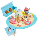 Bluey Service à thé en Bois 18 pièces avec Plateau, théière, Tasses à thé, Biscuits et Bloc-Notes pour Enfants de 3 Ans et Plus - Amusement imaginatif et Jeu de rôle, certifié FSC