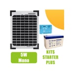 Ohm-easy - Kit panneau solaire mono 5W 12V avec régulateur 5A et batterie