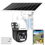 GENBOLT 3G/4G LTE Cellular Solar Security Camera Outdoor Wireless, 8W 12000mAh Battery Operated Surveillance Camera No WiFi, Dual Lens Spotlight IP Camera CCTV with SIM Card