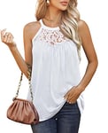 Aokosor Tops for Women Lace Halter Neck Vests Ladies Sleeveless Pleated Summer Top White Size 18-20