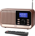 Radio Dab Dab+ Fm Rechargeable Double Réveil - Mb450K ¿ Radio Portable Rétro Avec 60 Préréglages, Haut-Parleur Bluetooth 5.3, Usb/Aux/Carte Microsd, Autonomie 18H Et Télécommande ¿ Chêne