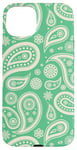 iPhone 15 Plus Green Beige Paisley Boho Bandana Floral Aesthetic Groovy Case