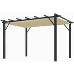 Habrita - Pergola 100% aluminium Foresta per 4030 ge coloris gris anthracite 12m2 poteaux 10x10cm toile couleur écru