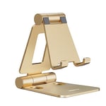 NULAXY Phone Stand for Desk, Fully Foldable Adjustable Mobile Phone Holder Dock Compatible with iPhone 16 15 14 13 12 11 Pro Max Xs Xr X 8, HUAWEI, Galaxy, Nintendo Switch, All Phones - Gold