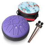 Steel Tongue Drum 11 Notes 6 Inch Meditation Drums - D Major Metal Handpan Drums Hand Percussion Musical Instrument with Bag Drum Mallets Music Book for Adults Beginner-Purple