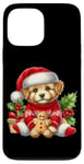 Coque pour iPhone 13 Pro Max Chiot mignon en bonnet de noel avec biscuit au pain d'épice