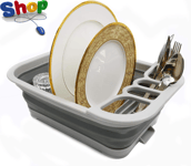 Collapsible  Plastic  Dish  Drainer  with  Drainer  Board - Foldable  Drying  Ra