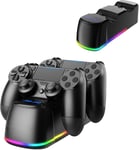 Chargeur Manette Ps4,Station De Charge Manette Ps4 Avec Effet De Lumière Rgb, Chargement Simultané Station De Charge Pour Playstation 4/Ps4 Pro/Ps4 Slim Manette