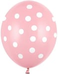 6 stk Pastell Rosa Ballonger 30 cm med Hvite Polka Dots