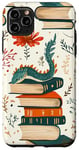 Coque pour iPhone 11 Pro Max Blanc Bohème Rayé Mignon Dragon Livres Cottagecore Fleur