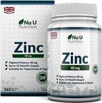 Zinc Tablets 40mg | 365 Tablets 12 Month's Supply | 1 Easy To Swallow Zinc Per |