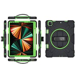 Coque pour iPad Pro 12.9 2018/2020/2021/2022 avec Disque Rotatif à 360 degrés et Coque blindée avec dragonne, Rigide et résistante aux Chocs (Noir + Vert)