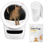 LITTER-ROBOT 4 Smart Self-Cleaning Cat Litter Tray, 50 Waste Drawer Liners & 6 Odour Traps Bundle - White