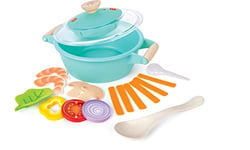 Hape Set Cuiseur Vapeur - pour Les Enfants de 3 Ans et Plus- Jeu d'Imitation Interactif Cuisine, Cocotte-Minute Interactive avec 14 Ingrédients (Tomate, Oignon, Poivron...) - Facile à Utiliser