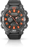 Sekonda Mens Dual Time Sports Watch Black/Orange 100m Water Resistant 1037 BNIB