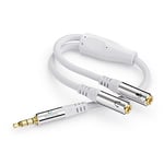 Sonero S-ACA012 Headset Adapter, Y Adapter Cable, 1 x 3.5 mm Male to 2 x 3.5 mm Female, Headphone and Microphone to Jack Connection, White, 0.25 m