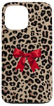 Coque pour iPhone 13 Pro Max Noeud rouge coquette sur imprimé léopard guépard mignon Y2K Noël