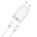 iPhone Hurtiglader USB-C strømadapter 20W + Kabel