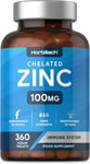 Zinc Tablets 100mg | High Strength Chelated Zinc Supplements | 360 Vegan Tablets