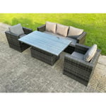 8 places osier rotin mobilier de jardin Table montante set gris foncé mixte - Fimous