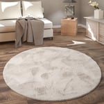 Paco Home - Tapis De Salon, Rond Petit Tapis En Fausse Fourrure, Chambre d'Enfants, Peluche Shaggy Tapis De Lit 200 cm rond, Beige