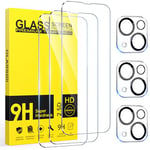 Niphabe 3 Pièces Verre Trempé pour iPhone 14 avec 3 Pièces Caméra Arrière Protecteur, Ultra Résistant Film Protection écran, Anti-Rayures, Sans Bulles Film Protection écran avec iPhone 14 6.1"