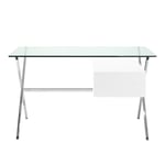 Knoll - Franco Albini Mini Desk, Vitlackad modul med 2 lådor - Skrivbord - Franco Albini - Transparent - Glas/Metall/Trä