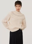 Jigsaw Crochet Yoke Wool Rich Jumper, Cream