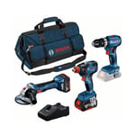 BOSCH MACHINES Pack Perceuse-visseuse GSB 18V-45 + Boulonneuse GDX 18V-200 Meuleuse GWS 18V-7 2 batteries 5.0Ah 18V chargeur