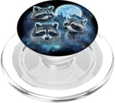 Trois ratons laveurs engloutis dans les nuages de galaxie sous la lune glacée PopSockets PopGrip pour MagSafe