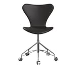 Fritz Hansen - 3117 Sjuan - Helklädd, Läder, Soft Black Brown - Kontorsstolar - designer_arne_jacobsen - Brun