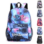 Disney Lilo & Stitch Cartoon Ryggsäck för Skolan, Lätt Vattentät Ryggsäck Casual Dagryggsäck för Mellanstadiet Tonårspojkar Flickor [kk] Galaxy Grey