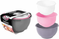 3 Piece Mixing Bowl Set Non Slip Baking Cooking Food Preparation Pink Grey White