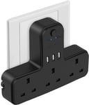 Plug Adaptor Uk 3 Way, Plugs Extension Multi Sockets with 3 Usb Slots(5v/2.4a)