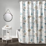 Lush Decor Harbor Life Shower Curtain, 72" W x 72" L, Blue & Taupe - Coral, Fish & Starfish Print - Seahorse & Seashell Shower Curtain - Costal Shower Curtain - Nautical & Beach Themed Bathroom Decor