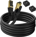 10M Câble Réseau Cat.8 LAN RJ45 Cable Ethernet 10 M 40G-2GHz Compatible avec Modem, Routeur, Switch Gigabit, Smart TV, Console de Jeu, Ordinateur Portable PC (CAT.8 Rond, Noir, 10 Mètres)