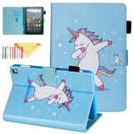 Uliking Case Compatible with All-New Kindle Fire HD 8 Tablet and Fire HD 8 Plus Tablet (10th Generation, 2020 Release), Folding Stand Cover with Auto Wake/Sleep, Card Slots, Pen Holder, Dance Unicorn