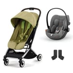 cybex GOLD Silver Nature Green i-Size Adapter Orfeo barnevogn inkludert Cloud G bilbarnestol Lava Grey med bilbarnestol og