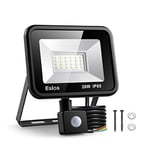 Eslas LED Floodlight 20W,Security Light with Motion Sensor Outdoor,Super Bright 2000 LM PIR Light,IP65 Waterproof for Garage,Garden,Car Park, Construction Site, 6500K Cold White