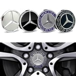 4-Pack - Mercedes-Benz Centrumkåpor / Hjulnav Emblem - Bil 75mm BENZ Blå