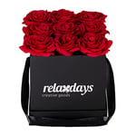 Relaxdays Artificial Rose Box, Square, 9 Faux Flowers, Valentine’s, Wedding, White/Red, 18 x 18 x 18 cm