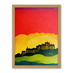 Wee Blue Coo Modern Edinburgh Castle Vibrant Rainbow Colour Sunset Scottish Cityscape Coral Yellow Green Blue Artwork Framed Wall Art Print 18X24 Inch